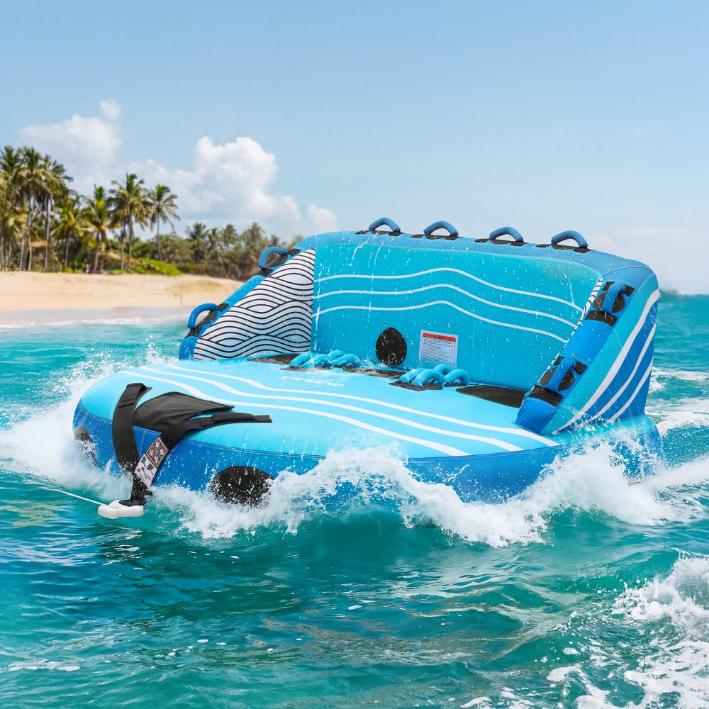 VEVOR Towable Tubes for Boating, 3-Rider Inflatable Towable Tube for Boat to Pull, 510 lbs Capacity Water Sports Boating Tubes - with Full Nylon Cover, Dual Tow Points, Safety Valve & Padded Handles