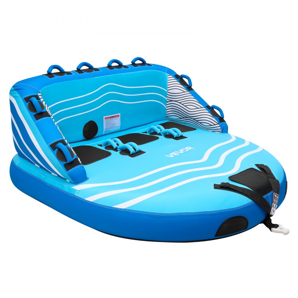 VEVOR Towable Tubes for Boating, 3-Rider Inflatable Towable Tube for Boat to Pull, 510 lbs Capacity Water Sports Boating Tubes - with Full Nylon Cover, Dual Tow Points, Safety Valve & Padded Handles