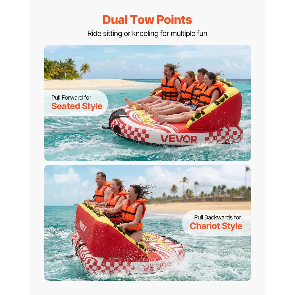 VEVOR Towable Tubes for Boating, 4-Rider Inflatable Towable Tube for Boat to Pull, 680 lbs Capacity Water Sports Boating Tubes - with Full Nylon Cover, Dual Tow Points, Safety Valve & Padded Handles
