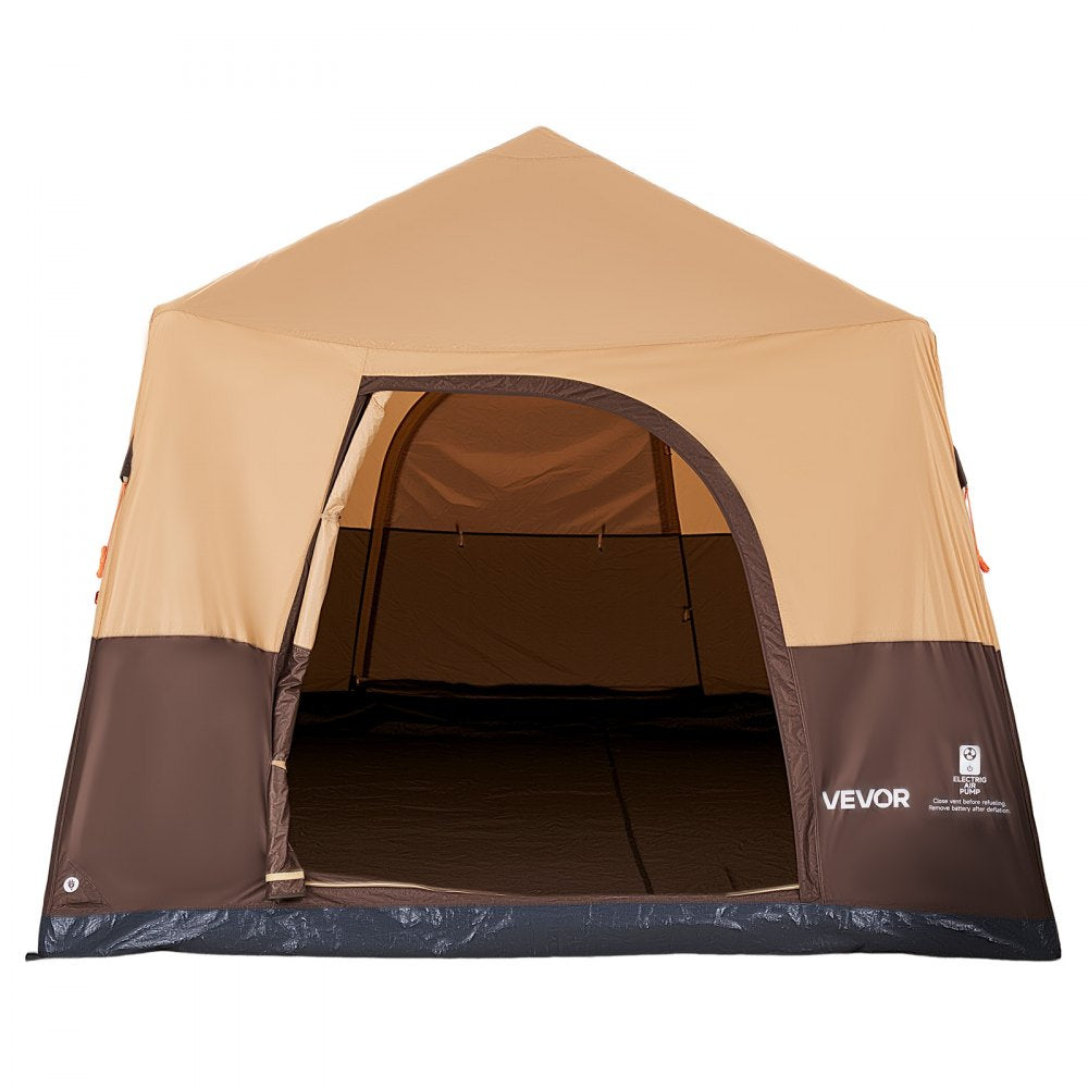 VEVOR Camping Tent, 8 Person Inflatable Cabin Tent with Rechargeable Pump, TPU Air Tube & 4 Large Mesh Windows, Portable Easy Setup Waterproof with Carry Bag for Family Outdoor Camping & Hiking, Beige