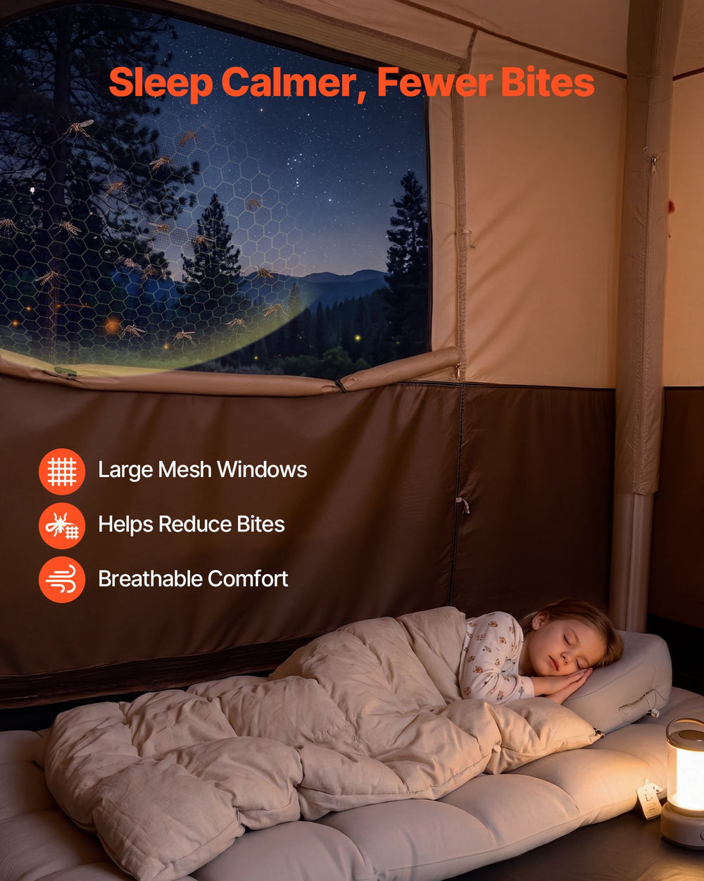 VEVOR Camping Tent, 8 Person Inflatable Cabin Tent with Rechargeable Pump, TPU Air Tube & 4 Large Mesh Windows, Portable Easy Setup Waterproof with Carry Bag for Family Outdoor Camping & Hiking, Beige