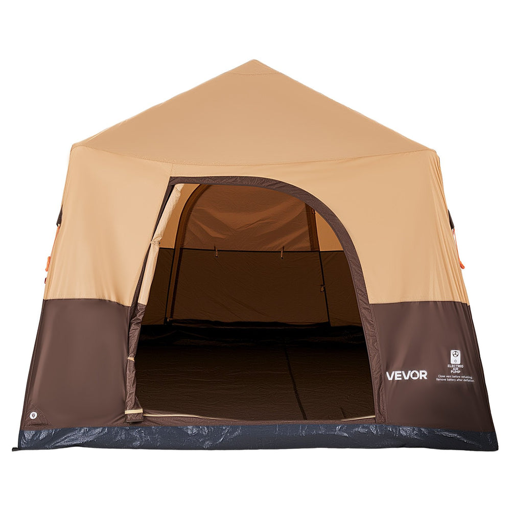 VEVOR Camping Tent, 8 Person Inflatable Cabin Tent with Rechargeable Pump, TPU Air Tube & 4 Large Mesh Windows, Portable Easy Setup Waterproof with Carry Bag for Family Outdoor Camping & Hiking, Beige