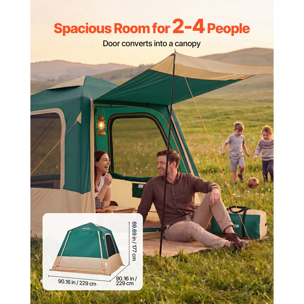 VEVOR Camping Tent, 4 Person Inflatable Cabin Tent with Rechargeable Pump, TPU Air Tube & 5 Large Mesh Windows, Portable Easy Setup Waterproof with Carry Bag for Family Outdoor Camping & Hiking, Green