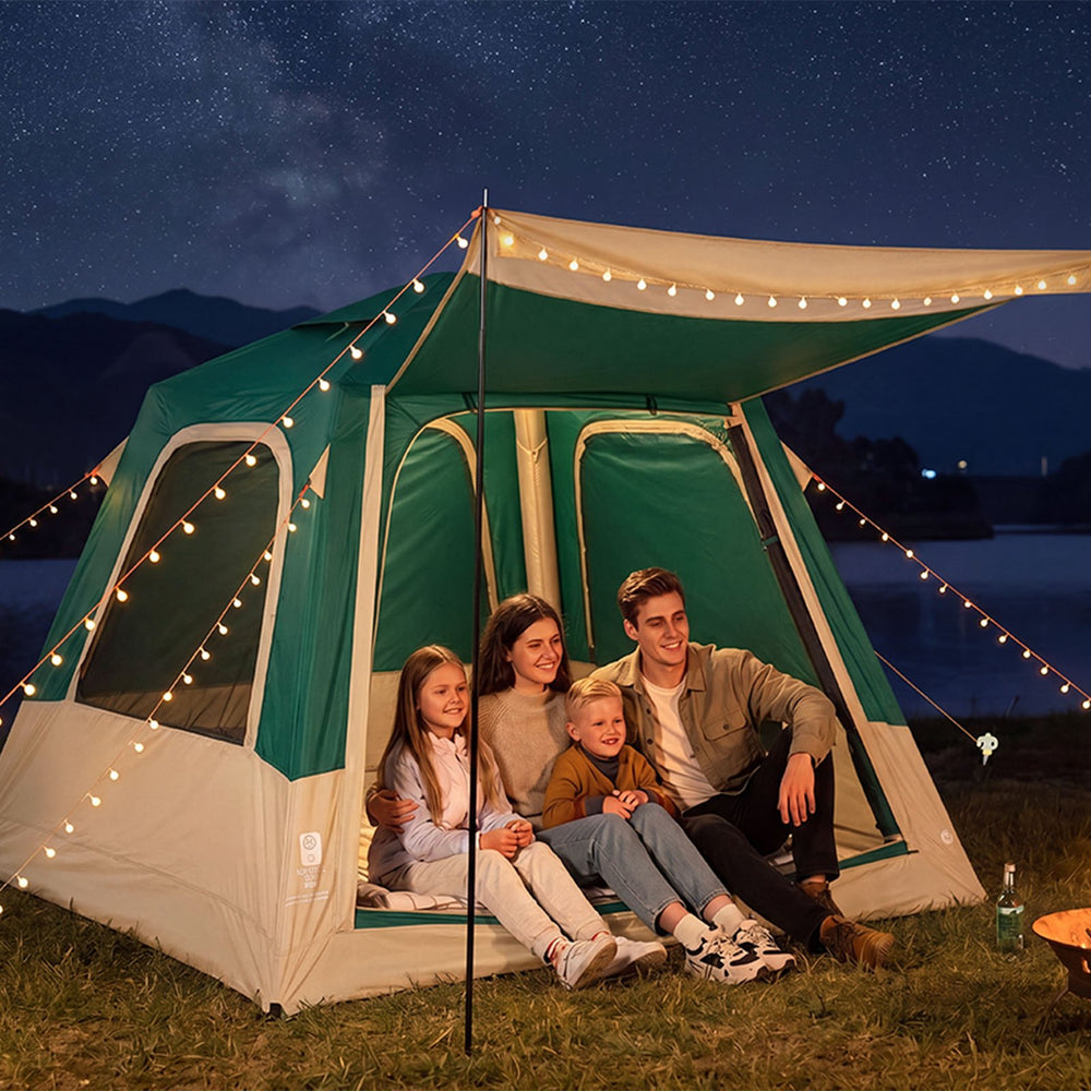 VEVOR Camping Tent, 4 Person Inflatable Cabin Tent with Rechargeable Pump, TPU Air Tube & 5 Large Mesh Windows, Portable Easy Setup Waterproof with Carry Bag for Family Outdoor Camping & Hiking, Green