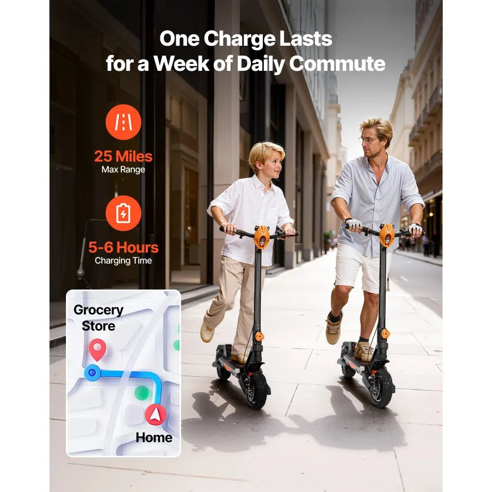 VEVOR Electric Scooter, 500W Motor, 10-Inch Tires, 24 MPH Top Speed, 25 Miles Range, Folding E-Scooter for Adults with Dual Braking, Dual Suspension & App, Max Load 330 lbs, Foldable for Commuting