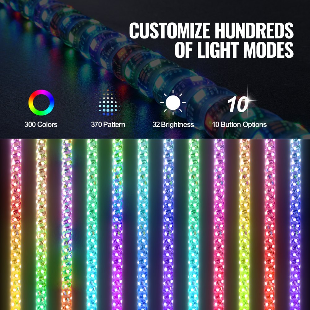 VEVOR 2 PCS 4 FT Whip Light with Spring Base, Led Whip Light with APP & Remote Control, Waterproof 360° Spiral RGB Chasing Lighted Whips with 2 Flags, for UTVs, ATVs, Motorcycles, RZR, Can-am, Go-kart