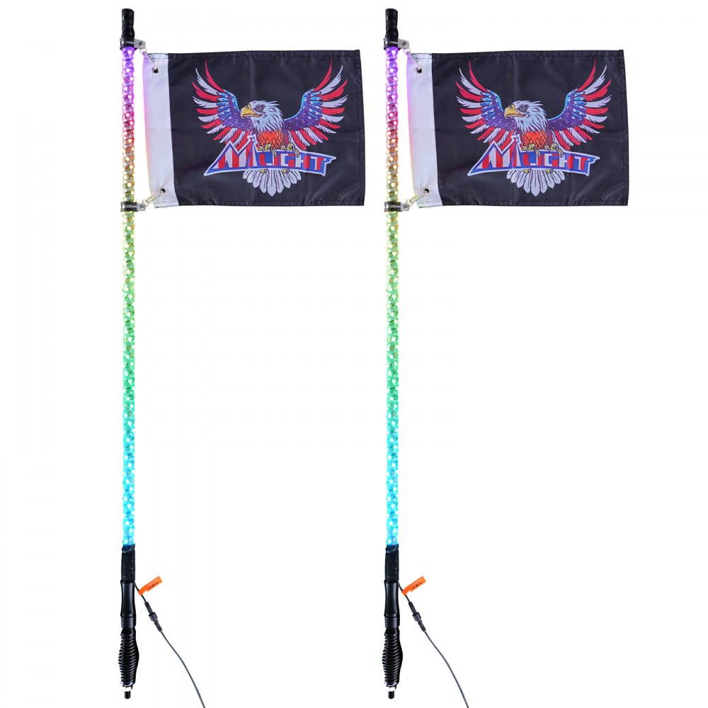 VEVOR 2 PCS 4 FT Whip Light with Spring Base, Led Whip Light with APP & Remote Control, Waterproof 360° Spiral RGB Chasing Lighted Whips with 2 Flags, for UTVs, ATVs, Motorcycles, RZR, Can-am, Go-kart