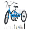 VEVOR Adult Tricycle 24 inch 7 Speed Trikes for Adult 3 Wheel Cruiser Bike, w/ Cargo Basket, Adjustable Seat, and Double-Wall Wheel Rims, Carbon Steel Shopping Tricycles for Women, Men, Senior (Blue)