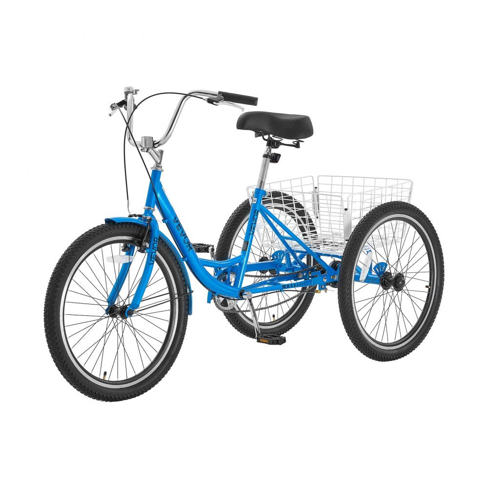 VEVOR Adult Tricycle 26 inch Trike for Adult 3 Wheel Cruiser Bike, with Cargo Basket, Adjustable Seat, and Double-Wall Wheel Rims, Carbon Steel Shopping Picnic Tricycles for Women, Men, Seniors