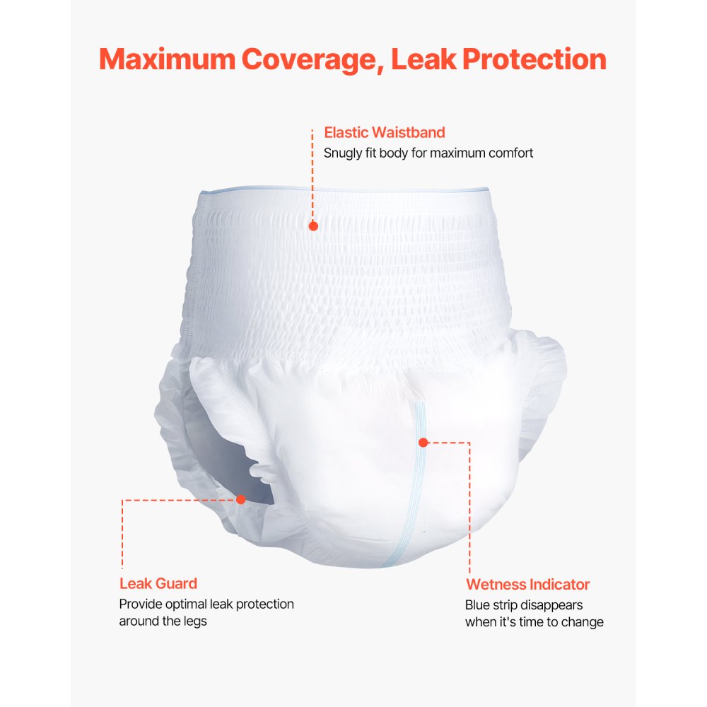 VEVOR Adult Incontinence Underwear, High Absorbent Protective Underwear for Men & Women, Disposable Adult Pull-ups Diaper with Leakproof Leg Cuff & Wetness Indicator - L Size, 64 Count (4 Packs of 16)