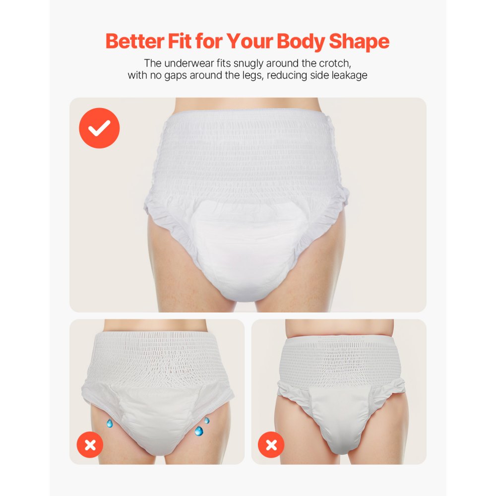 VEVOR Adult Incontinence Underwear, High Absorbent Protective Underwear for Men & Women, Disposable Adult Pull-ups Diaper with Leakproof Leg Cuff & Wetness Indicator - L Size, 64 Count (4 Packs of 16)