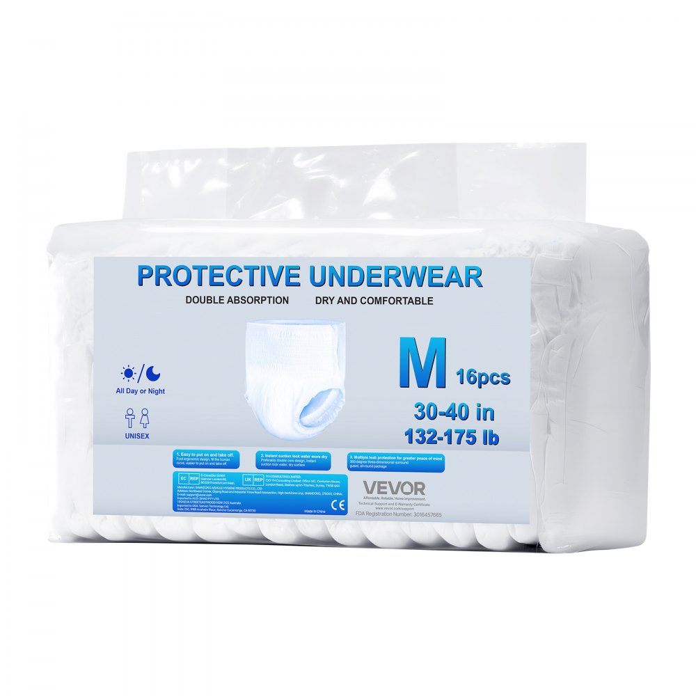 VEVOR Adult Incontinence Underwear, High Absorbent Protective Underwear for Men & Women, Disposable Adult Pull-ups Diapers with Leakproof Leg Cuff & Wetness Indicator - M Size, 64 Count (4 Pack of 16)