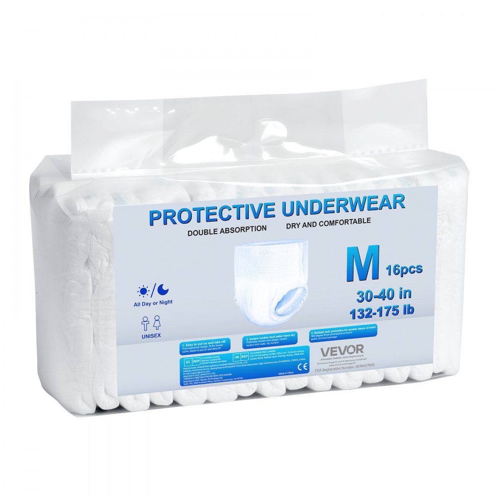 VEVOR Adult Incontinence Underwear, High Absorbent Protective Underwear for Men & Women, Disposable Adult Pull-ups Diapers with Leakproof Leg Cuff & Wetness Indicator - M Size, 64 Count (4 Pack of 16)