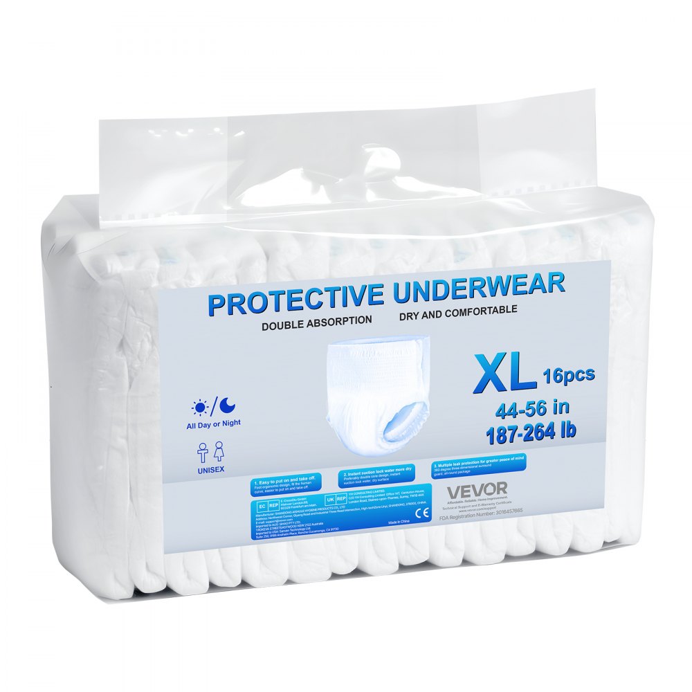 VEVOR Adult Incontinence Underwear, High Absorbent Protective Underwear for Men & Women, Disposable Adult Pull-ups Diaper with Leakproof Leg Cuff & Wetness Indicator - XL Size, 64 Count (4 Pack of 16)