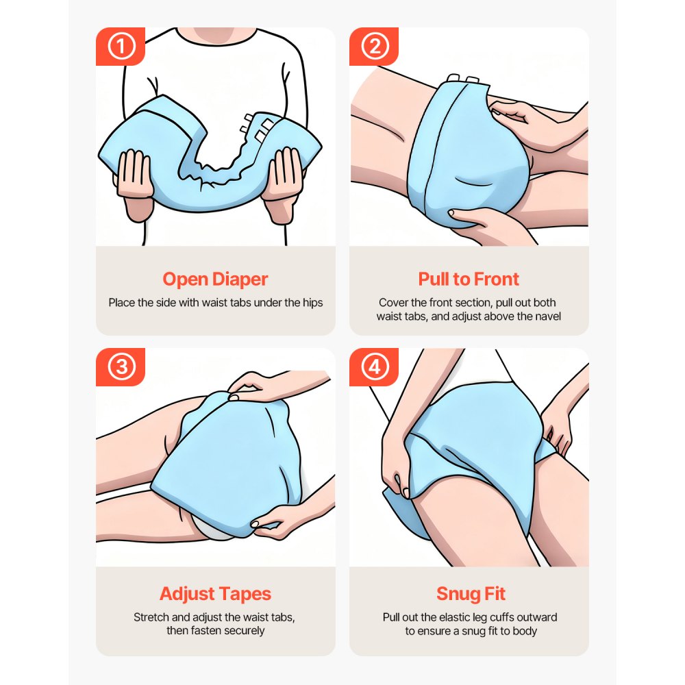 VEVOR Adult Briefs with Tabs, Super Absorbent Incontinence Briefs for Men and Women, Disposable Adult Diapers with Leakproof 3D Surround Guard & Wetness Indicator - M Size, 40 Count (4 Packs of 10)