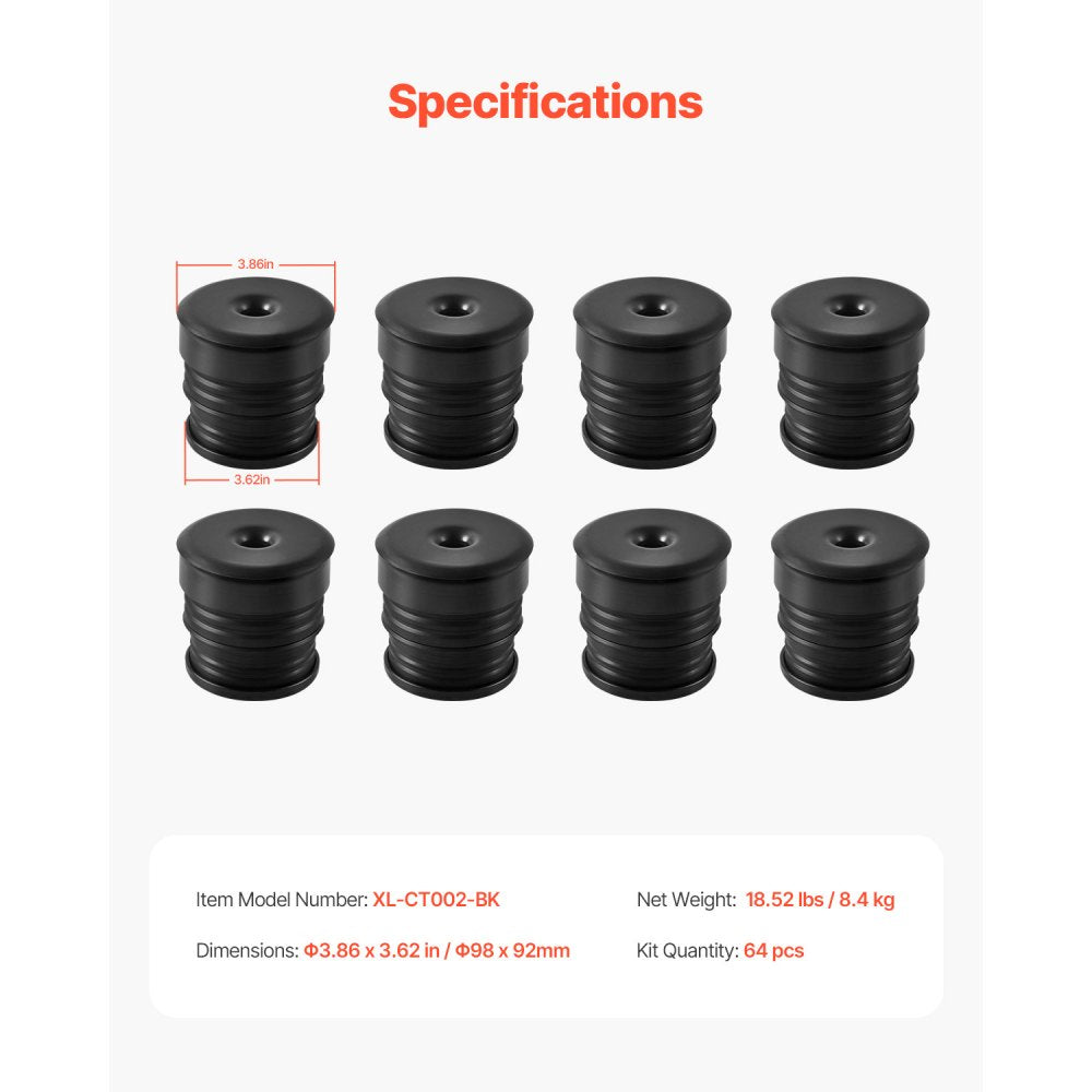VEVOR Body Mount Bushing Kit, Compatible with 2008-2016 F250 F350 Super Duty, 64 PCS Silicone Body Mount Kit, Quick Replacement, Durable Components for Improving Bumpy Driving Performance, Black