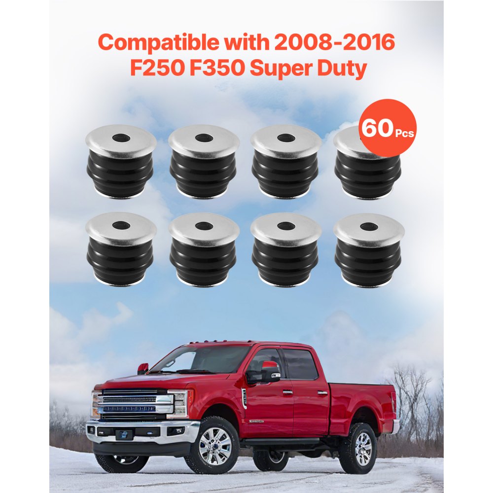 VEVOR Body Mount Bushing Kit, Compatible with 2008-2016 F250 F350 Super Duty, 60 PCS Polyurethane Body Mount Kit, Quick Replacement, Durable Components for Improving Bumpy Driving Performance, Black