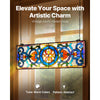 VEVOR Stained Glass Window Panel, 35.1" x 12.9" Tiffany Style Hanging Transom Window Panel with Chain, Large Horizontal Rectangle Stain Glass, Vintage Traditional Art Handcrafts for Kitchen Home Decor
