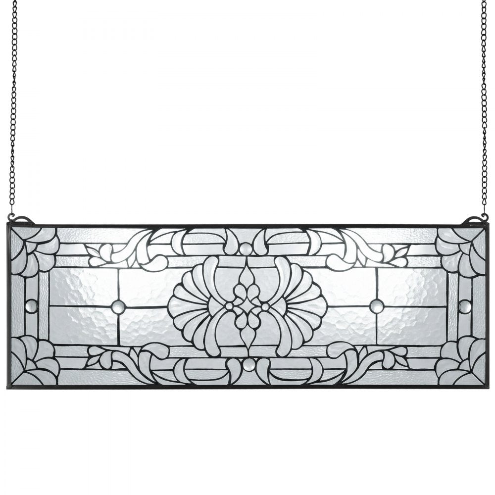 VEVOR Stained Glass Window Panel, 35.2" x 13" Tiffany Style Hanging Transom Window Panel with Chain, Large Horizontal Rectangle Stain Glass, Vintage Traditional Art Handcrafts for Kitchen Home Decor