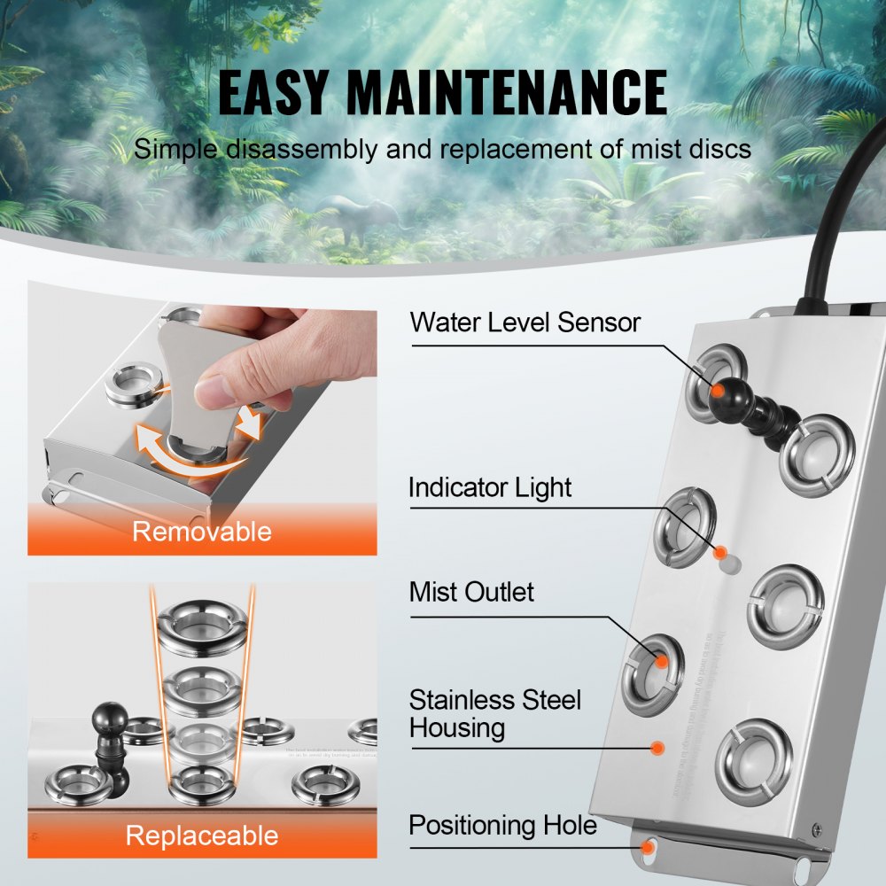 VEVOR Ultrasonic Mist Maker 6 Head, 4500mL/H Ultrasonic Fogger, Mist Maker with 165W IP67 Waterproof Power Supply, Buoy, Replacement Discs, for Pond, Garden, Rockery, Greenhouse, Halloween Decoration