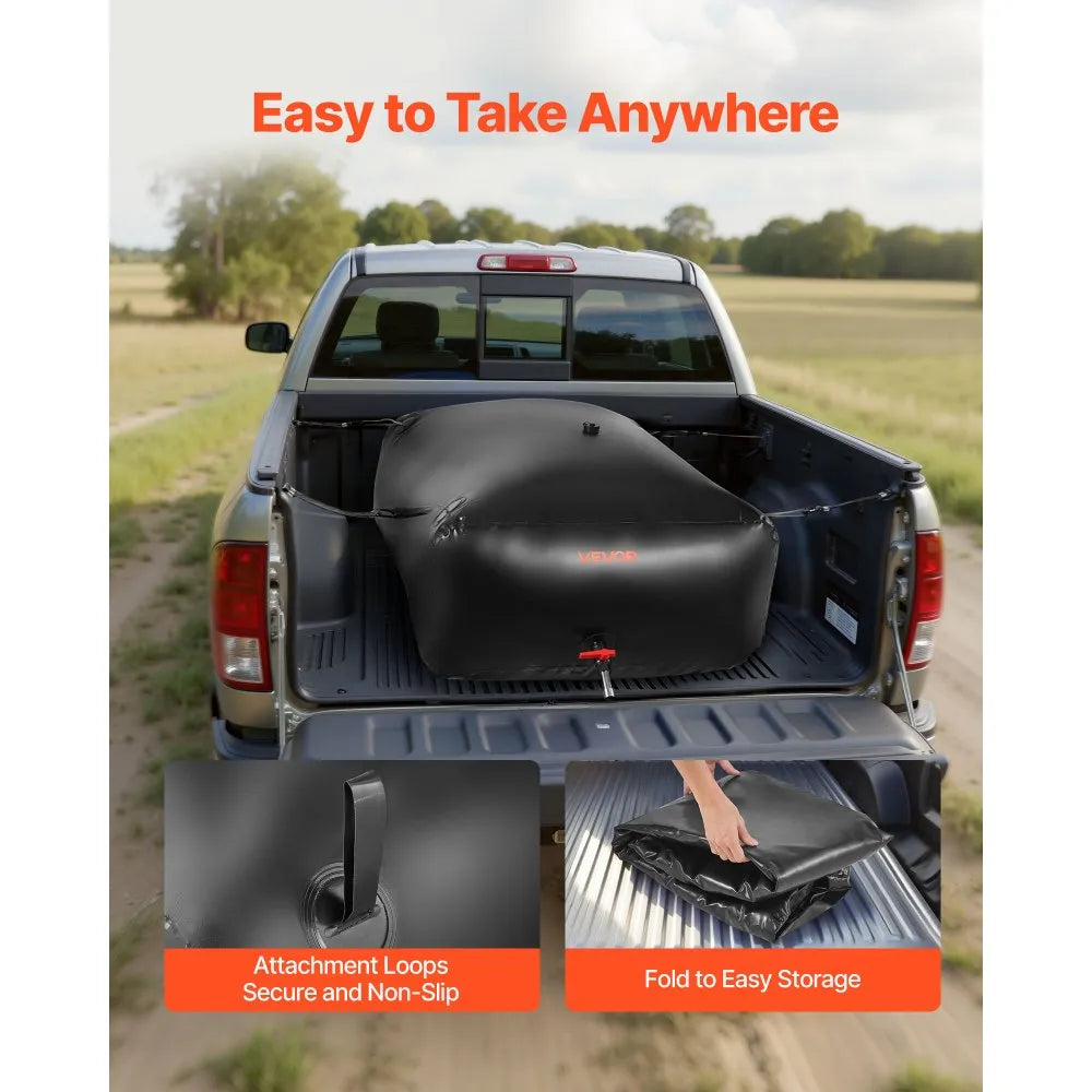 VEVOR Water Storage Bladder, 264.2 Gal Collapsible Water Storage Bag, Wear-Resistant 1000D PVC Soft Waters Bag, Leakproof Camping Tank Containers for Garden Irrigation RV Emergency Use, Black