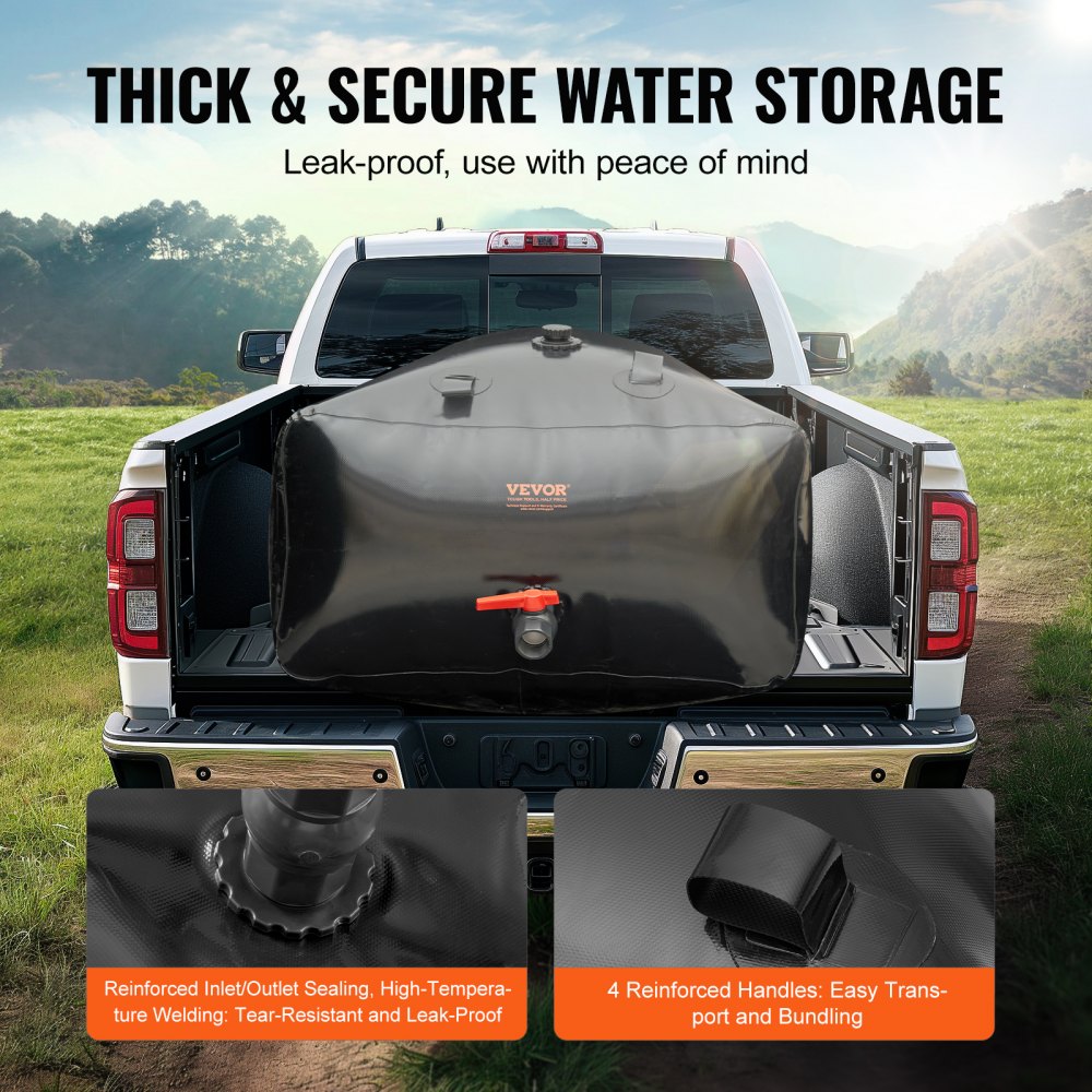 VEVOR 1000L/264 Gallon Water Storage Bladder, RV Water Tank, 1000D PVC Collapsible Water Storage Containers, Large Capacity Soft Water Bag, Portable Water Bladder, Fire Prevention, Camping, Emergency
