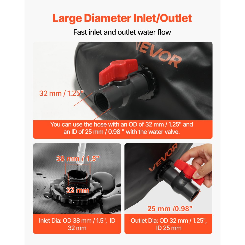 VEVOR Water Storage Bladder, 29.85 Gallon (113L) Water Storage Container Tank, 1000D PVC Thickened Soft Bag Bladder, Collapsible Portable for Garden Irrigation, Camping, RVs, Emergency Use - Black