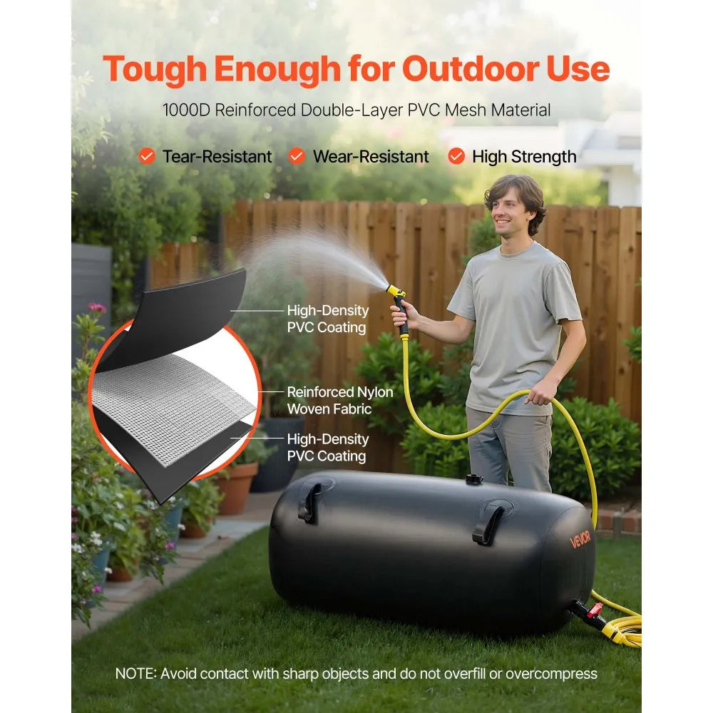VEVOR Water Storage Bladder, 30 Gal Collapsible Water Storage Bag, Wear-Resistant 1000D PVC Soft Waters Bag, Leakproof Camping Tank Containers for Garden Irrigation RV Emergency Use, Black