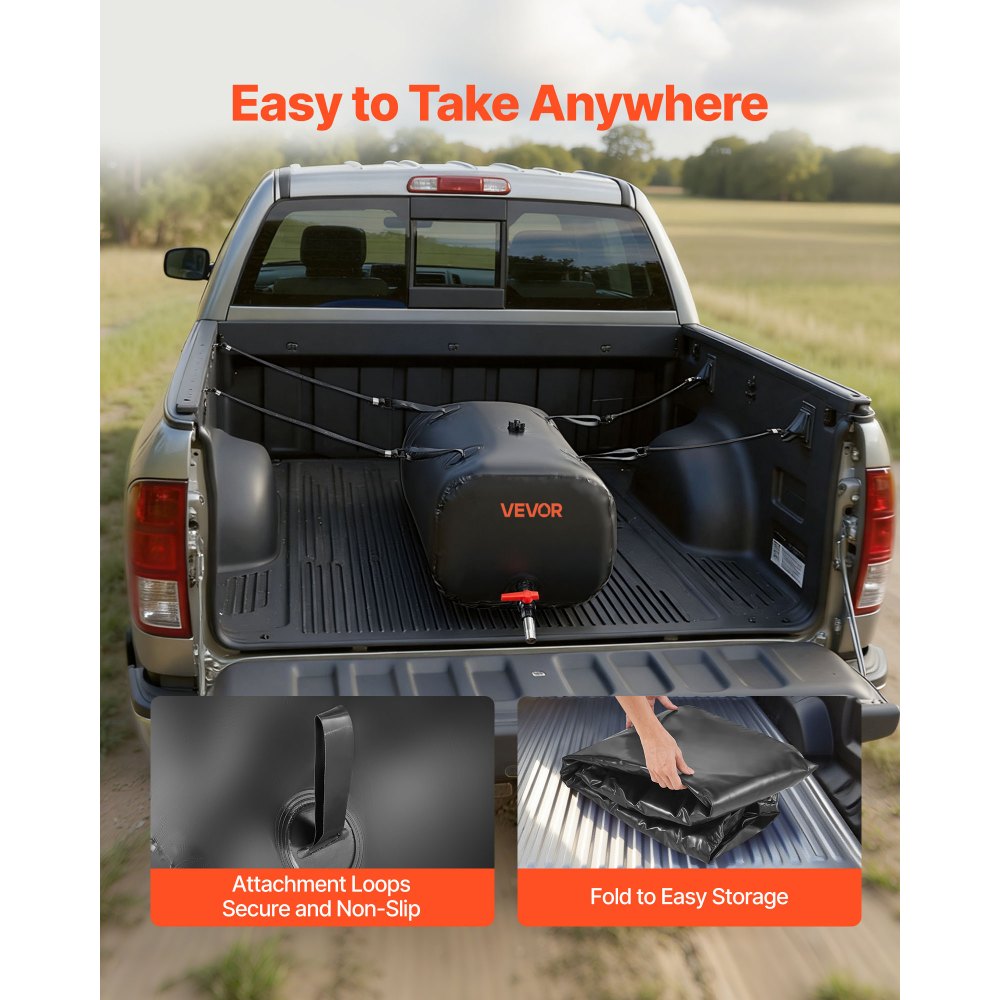 VEVOR Water Storage Bladder, 30 Gal Collapsible Water Storage Bag, Wear-Resistant 1000D PVC Soft Waters Bag, Leakproof Camping Tank Containers for Garden Irrigation RV Emergency Use, Black