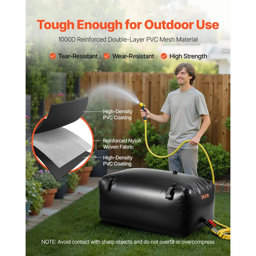 VEVOR Water Storage Bladder, 63.4 Gal Collapsible Water Storage Bag, Wear-Resistant 1000D PVC Soft Waters Bag, Leakproof Camping Tank Containers for Garden Irrigation RV Emergency Use, Black