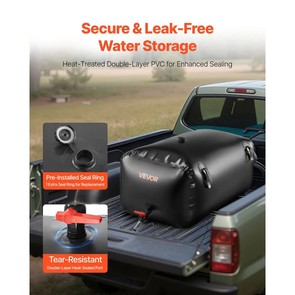 VEVOR Water Storage Bladder, 63.4 Gal Collapsible Water Storage Bag, Wear-Resistant 1000D PVC Soft Waters Bag, Leakproof Camping Tank Containers for Garden Irrigation RV Emergency Use, Black