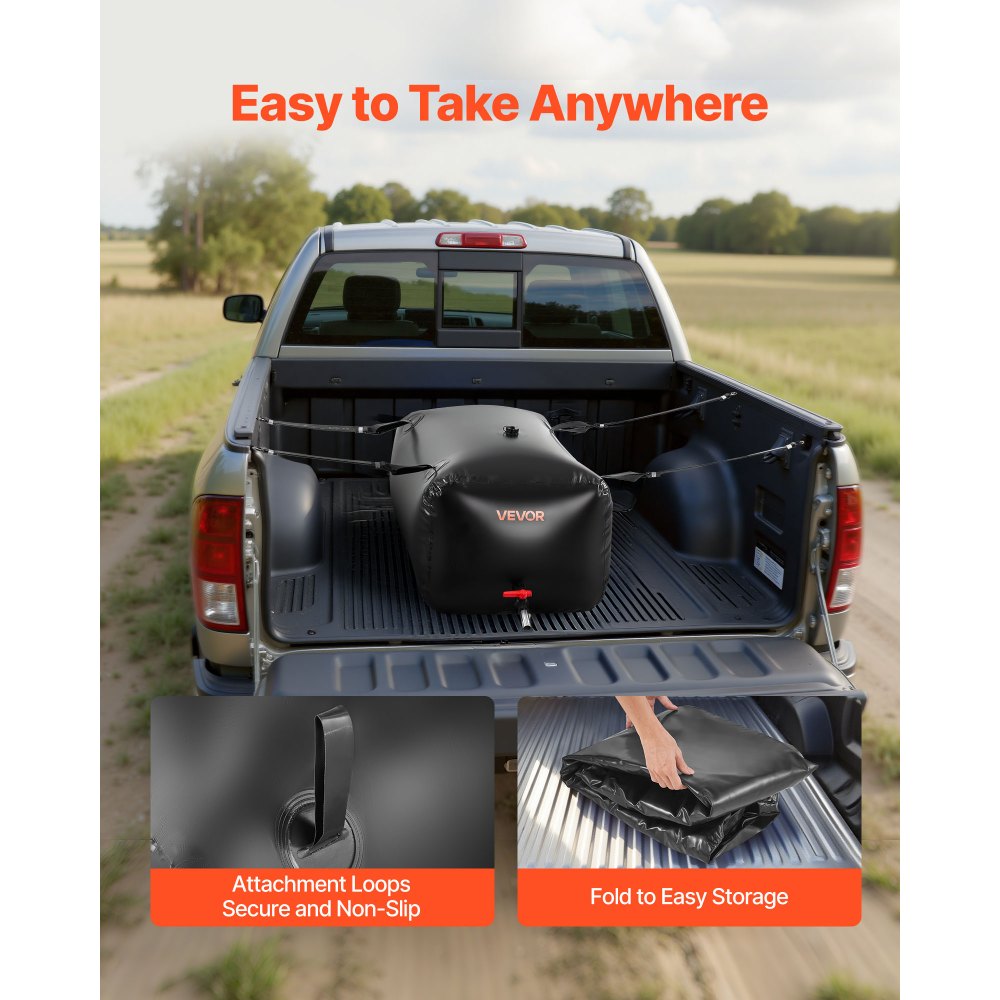 VEVOR Water Storage Bladder, 63.4 Gal Collapsible Water Storage Bag, Wear-Resistant 1000D PVC Soft Waters Bag, Leakproof Camping Tank Containers for Garden Irrigation RV Emergency Use, Black