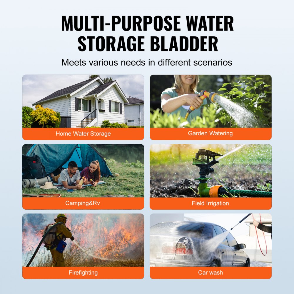 VEVOR 240L/63.4 Gallon Water Storage Bladder, Portable RV Water Tank, 1000D PVC Collapsible Water Storage Containers,  Soft Water Storage Bag, Water Bladder, Fire Prevention, Camping, Emergency Water