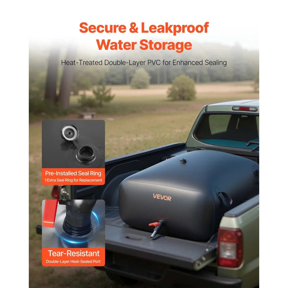 VEVOR Water Storage Bladder, 87.2 Gal Collapsible Water Storage Bag, Wear-Resistant 1000D PVC Soft Waters Bag, Leakproof Camping Tank Containers for Garden Irrigation RV Emergency Use, Black