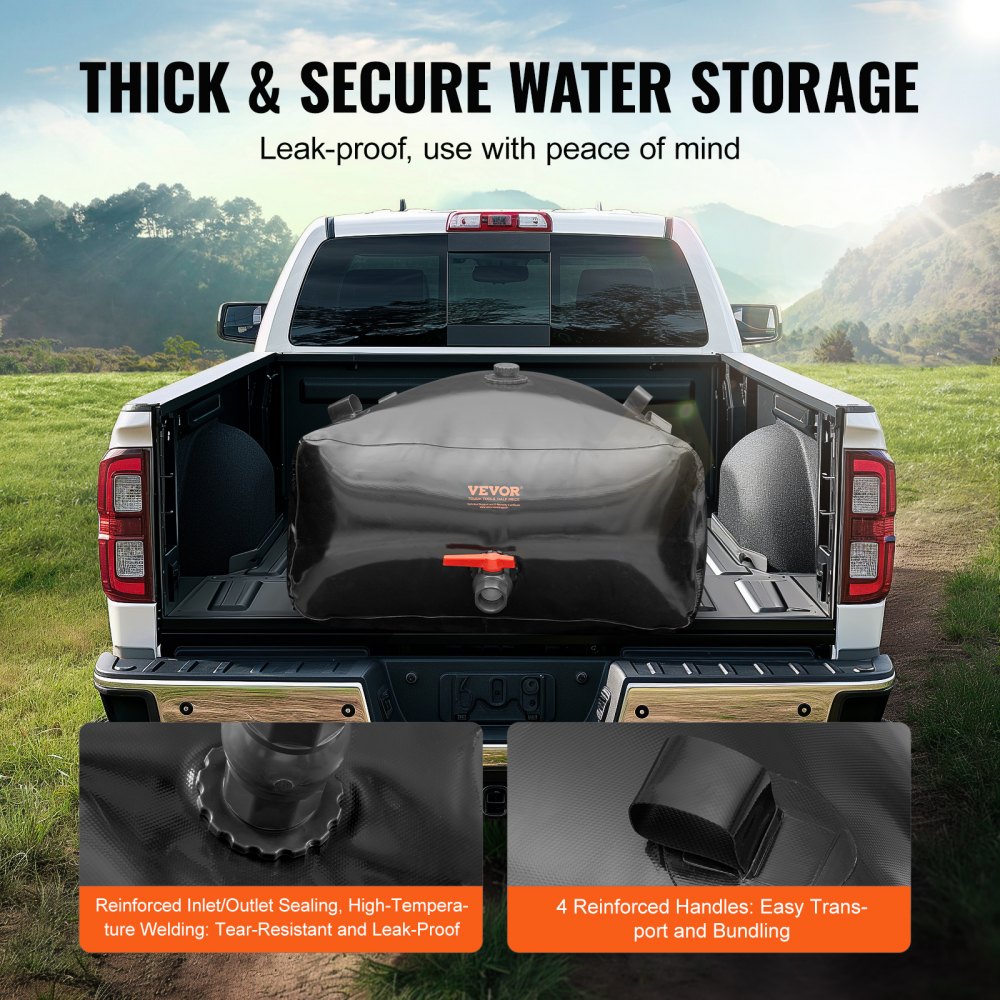 VEVOR 330L/87.17 Gallon Water Storage Bladder, RV Water Tank, 1000D PVC Collapsible Water Storage Containers, Large Capacity Soft Water Bag, Portable Water Bladder, Fire Prevention, Camping, Emergency