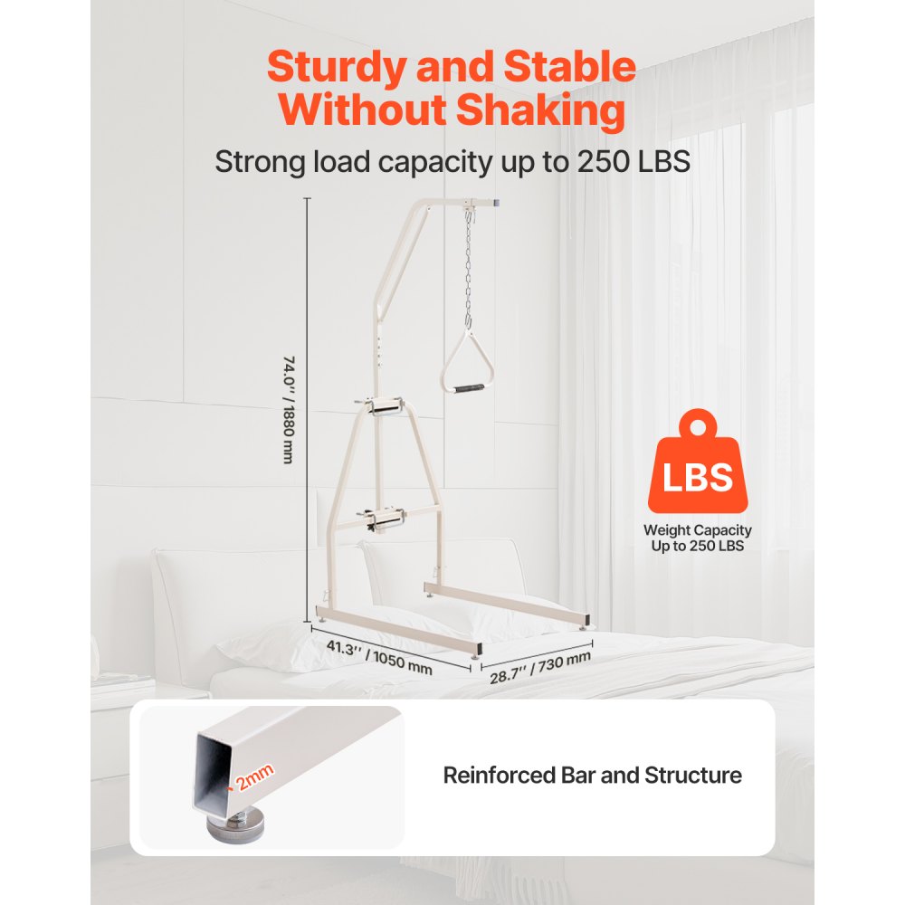 VEVOR Trapeze Bar for Bed Mobility, Bed Trapeze with Clamps and Floor Stand, 250LBS Weight Capacity Bed Pull Up Assist for Elderly, Patients & Disabled, Suitable for Home Care, Hospital, Nursing Home