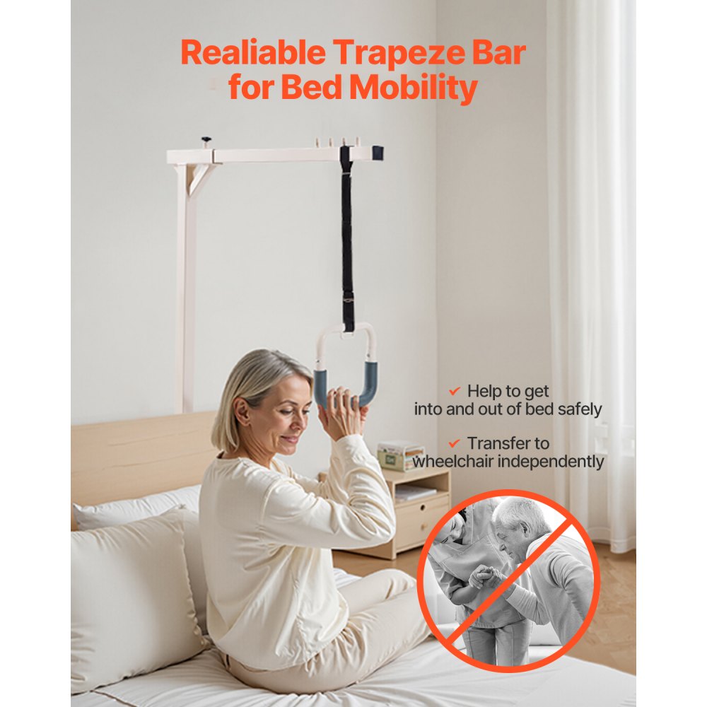 VEVOR Trapeze Bar for Bed Mobility, Heavy-Duty Steel Free Standing Trapeze Bar 250 LBS Weight Capacity, Hospital Bed Pull Up Assist for Elderly & Disabled, Ideal for Hospitals, Nursing Home, Home Care