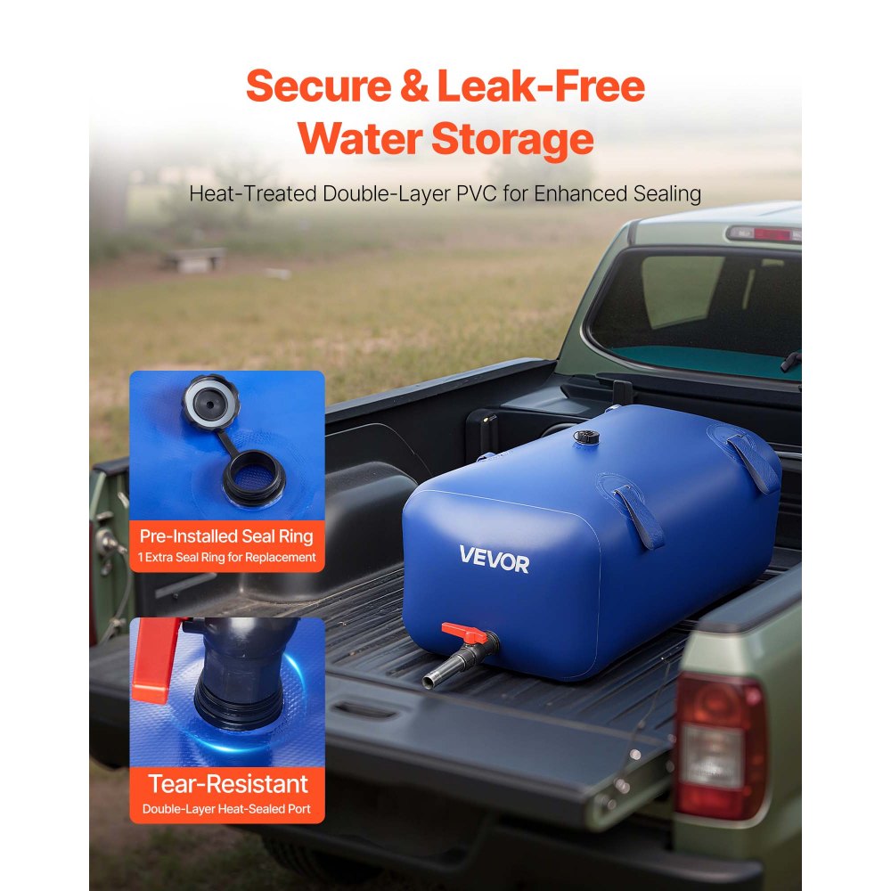 VEVOR Water Storage Bladder 30 Gallon Large Capacity Water Bag, Portable & Collapsible Soft Waters Container, Leakproof & Tear-Resistant PVC Emergency Waters Storage Tank for RV Truck & Outdoor Use