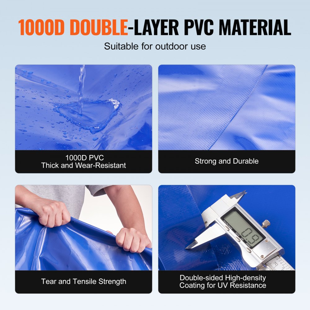 VEVOR 1000L/264 Gallon Water Storage Bladder, RV Water Tank, 1000D Blue PVC Collapsible Water Storage Containers, Large Capacity Soft Water Bag, Portable Water Bladder, Fire Prevention, Camping