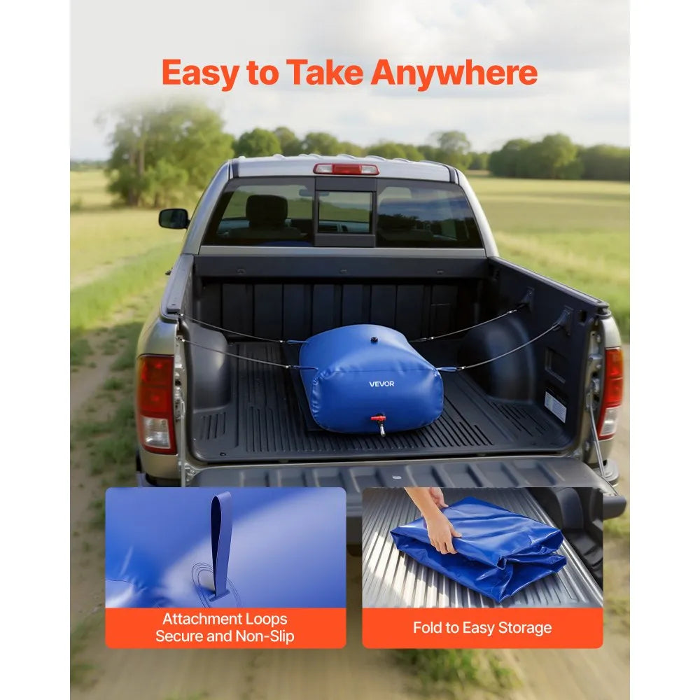 VEVOR Water Storage Bladder, 87.2 Gal Collapsible Water Storage Bag, Wear-Resistant 1000D PVC Soft Waters Bag, Leakproof Camping Tank Containers for Garden Irrigation RV Emergency Use, Blue