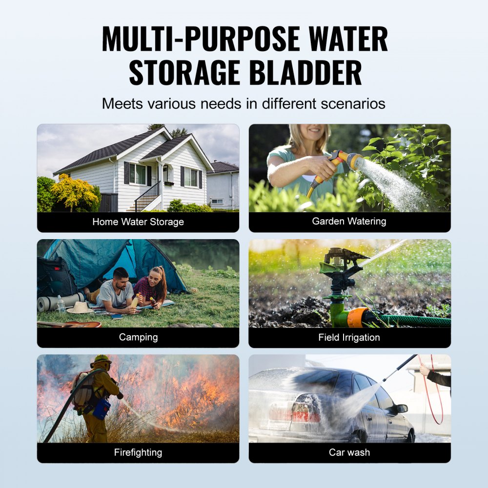 VEVOR 400L/105.7 Gallon Water Storage Bladder, RV Water Tank, 1000D Blue PVC Collapsible Water Storage Containers, Large Capacity Soft Water Bag, Portable Water Bladder, Fire Prevention, Camping