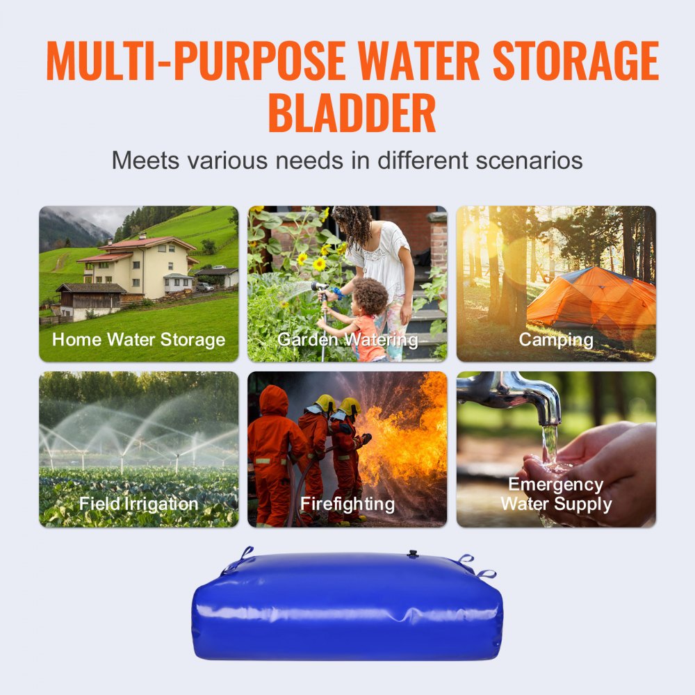 VEVOR 540L/142.7 Gallon Water Storage Bladder, RV Water Tank, 1000D Blue PVC Collapsible Water Storage Containers, Large Capacity Soft Water Bag, Portable Water Bladder, Fire Prevention, Camping