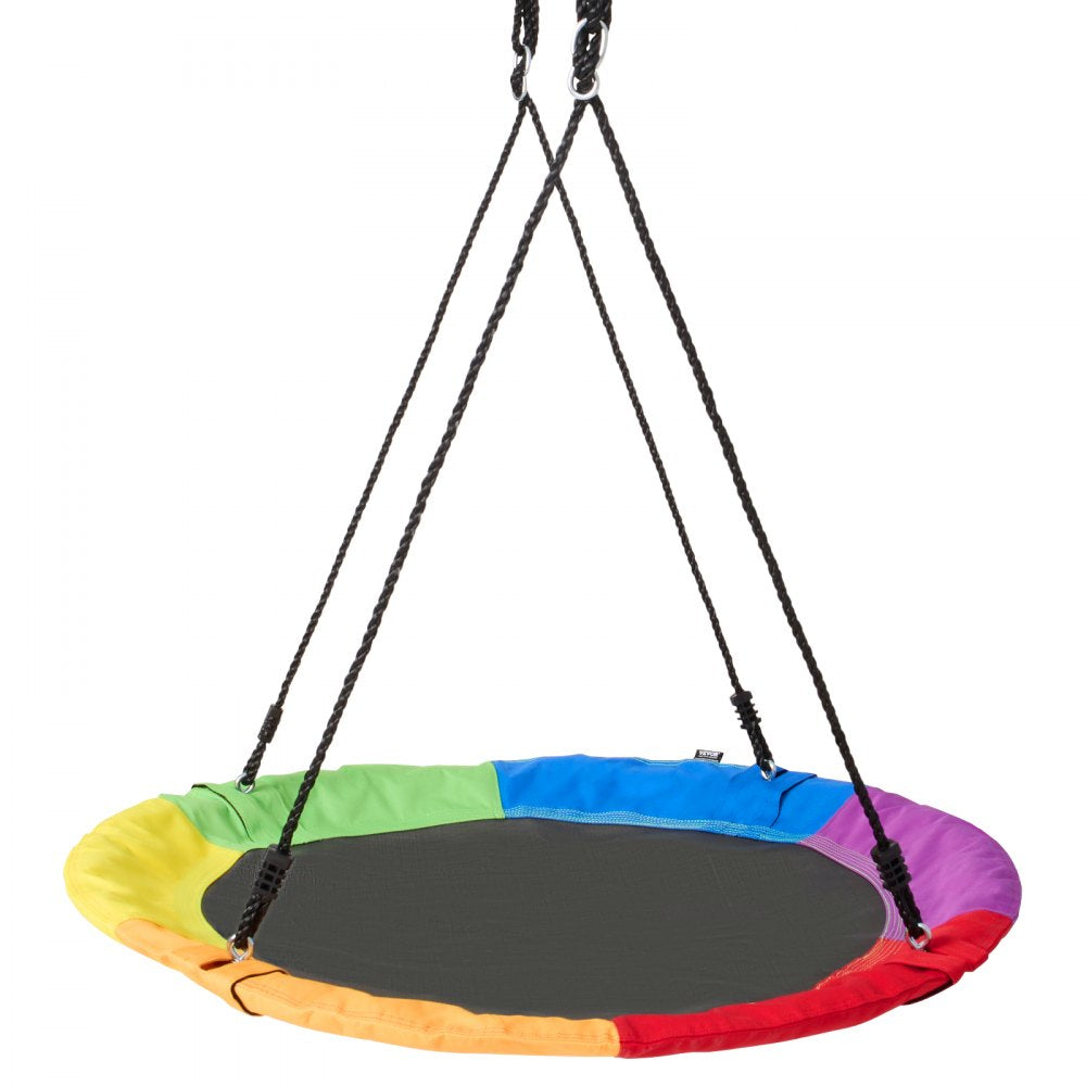 VEVOR Tree Swing, 40 Inch Saucer Swing, 750lbs Weight Capacity, 900D Oxford Fabric Swing Seat with 2 Tree Hanging Straps and Adjustable Multi-Strand Ropes, Round Swing for Kids Outdoor, Multicolor
