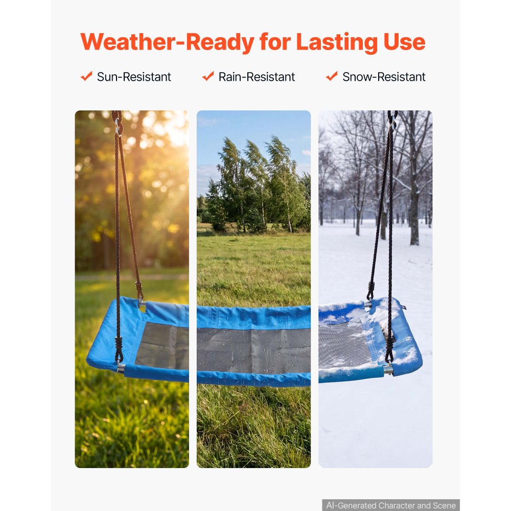 VEVOR Platform Tree Swing for Kids and Adults 700 lbs 60" Rectangle Blue, for Backyard Outdoor & Indoor, 900D Oxford Fabric Giant Seat with 2 Hanging Straps, Adjustable Ropes and Curved Edge Design