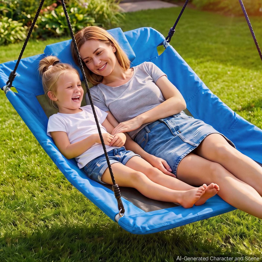 VEVOR Platform Tree Swing for Kids and Adults 700 lbs 60" Rectangle Blue, for Backyard Outdoor & Indoor, 900D Oxford Fabric Giant Seat with 2 Hanging Straps, Adjustable Ropes and Curved Edge Design