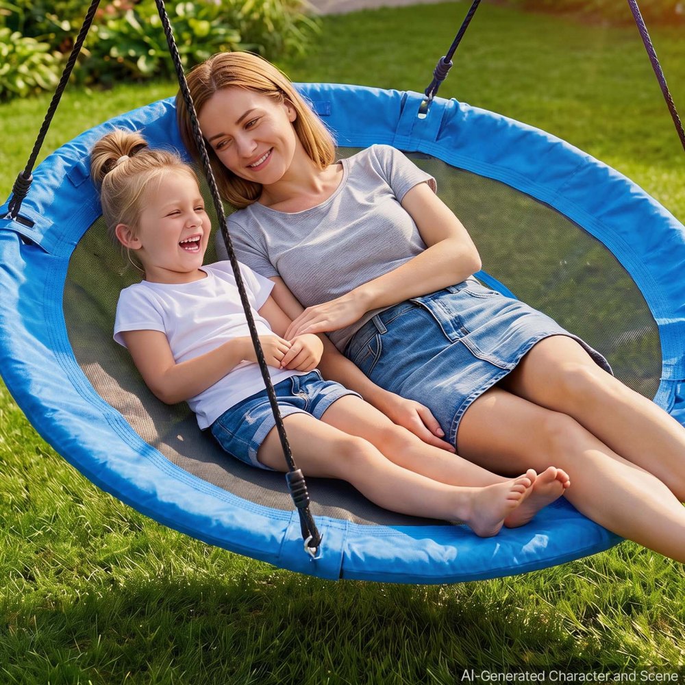 VEVOR Tree Swing 60" Saucer Swing for Kids & Adults 700 lbs Weight Capacity, for Backyard Outdoor & Indoor, 360° Rotation, 900D Oxford Fabric Round Seat with 2 Hanging Straps & Adjustable Ropes, Blue