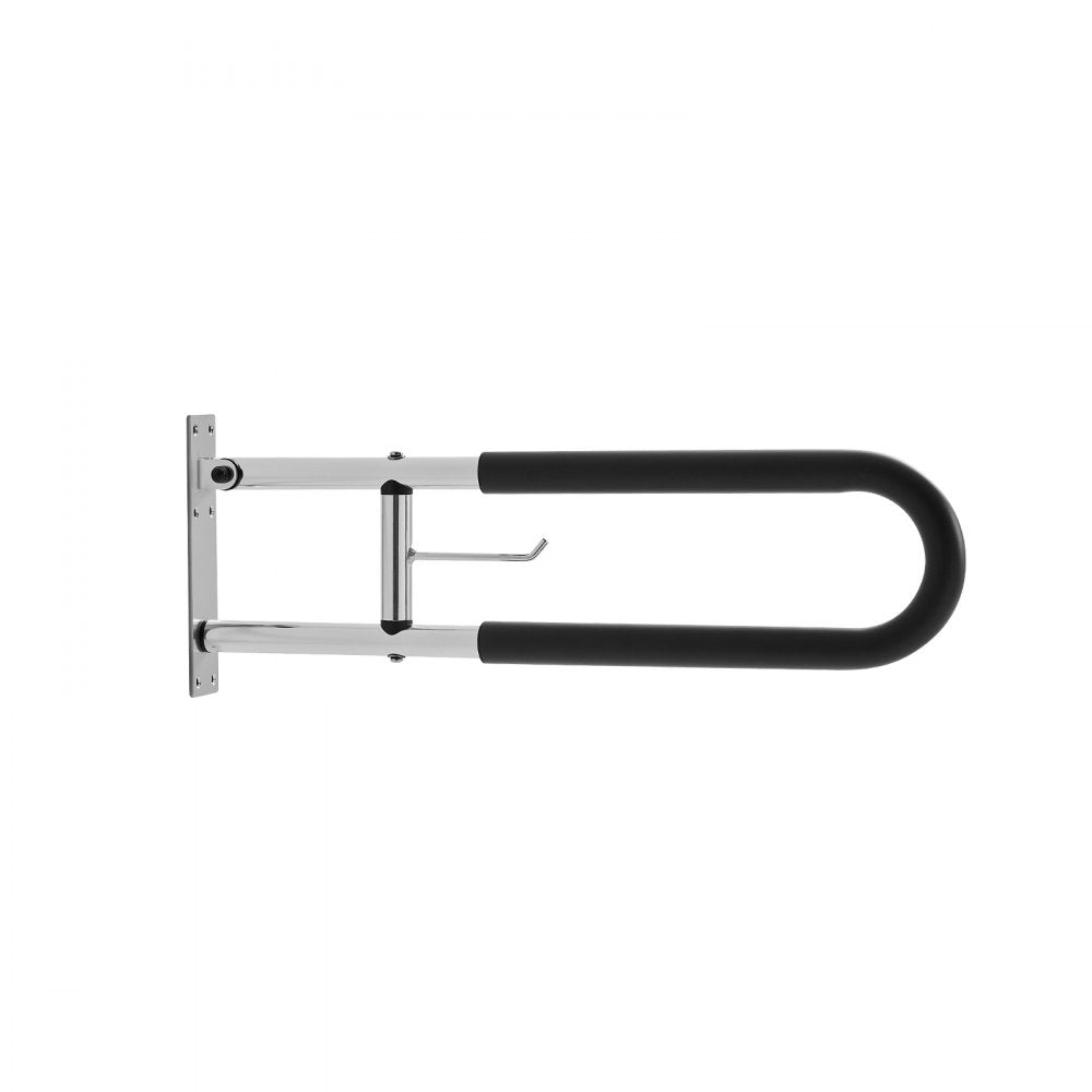 VEVOR Toilet Safety Rail, 30 Inch U-Shaped Handicap Grab Bar, Foldable Senior Safety Pole, Flip Up Toilet Grab Bars with Anti-Slip Handle, 300 Lbs Load Capacity Security Handrail with Paper Holder