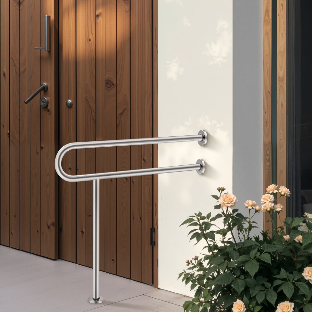 VEVOR Toilet Safety Rail, 31.5 Inch U-Shaped Handicap Grab Bar, 304 Stainless Steel Senior Safety Pole, Toilet Grab Bars with Anti-Slip Handle, 300 Lbs Load Capacity Security Handrail with Support Leg