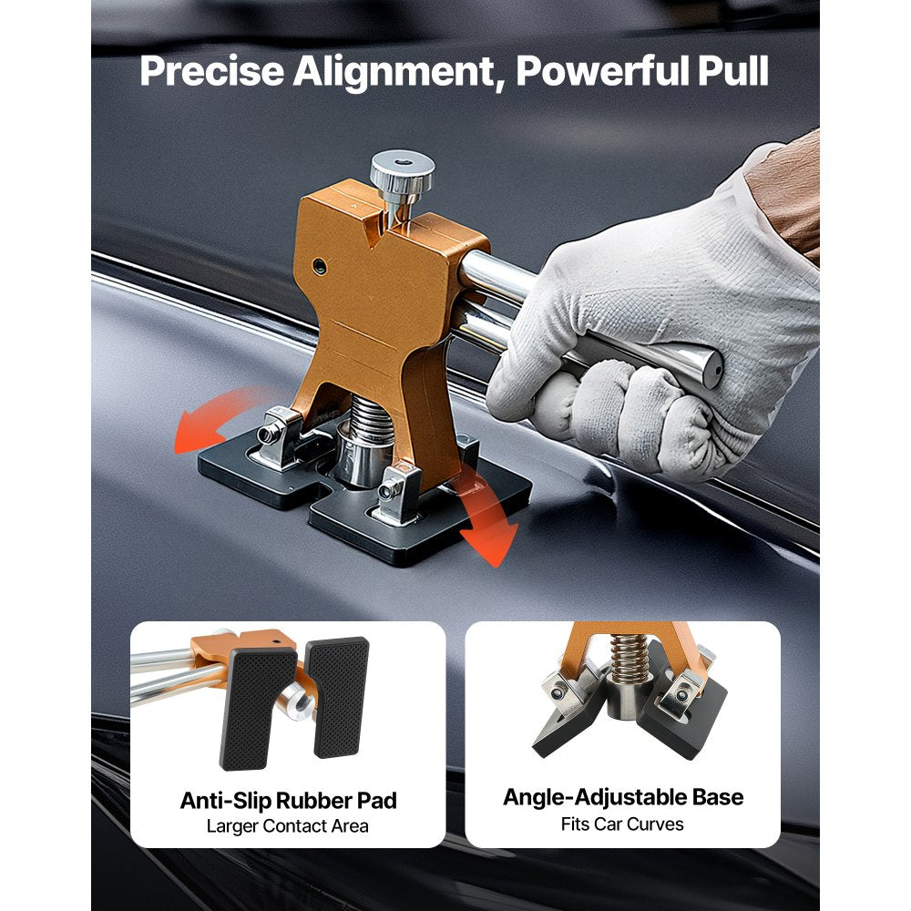 VEVOR Dent Puller Kit, 60 PCS Paintless Dent Removal Kit with Golden Lifter, Bridge Puller, Rubber Hammer, Glue Gun, Auto Body Hail Damage Repair Remover Tools for Car Refrigerator Door Ding Repair