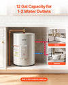 VEVOR 12 Gallon Electric Tank Water Heater, 1600W Point-of-Use Hot Water Heater with LED Display, Knob Control, Side Outlet, 120V Storage Design with T&P Valve for Small Apartments & Studios, Gray